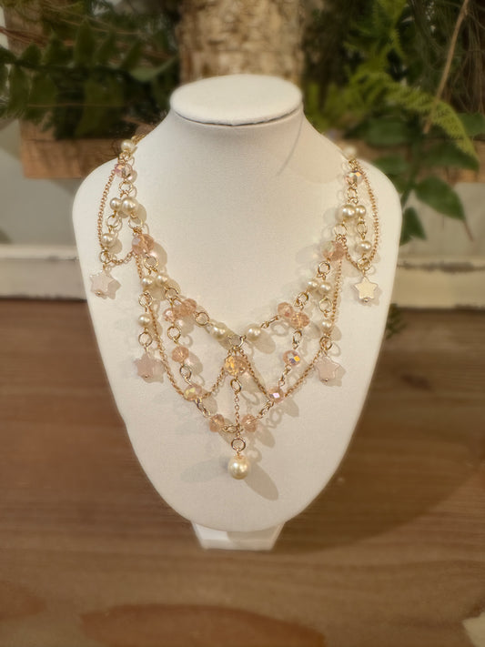 Golden Pink Pearl Necklace